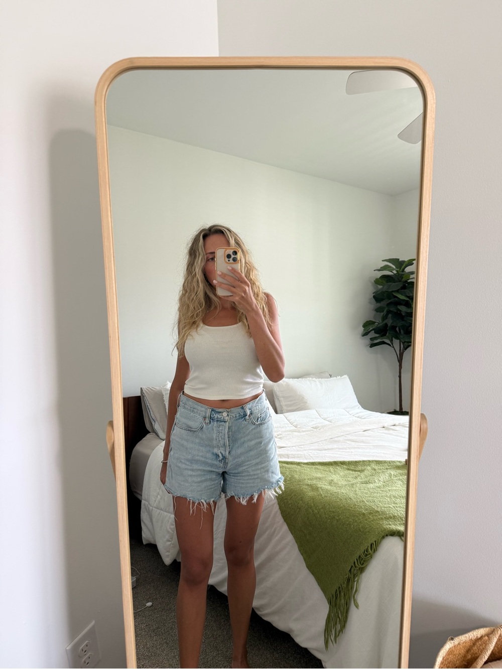 Light wash denim shorts